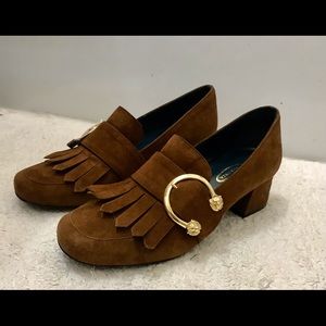 Suede brown leather shoes bloc heel sz 36.5 new.